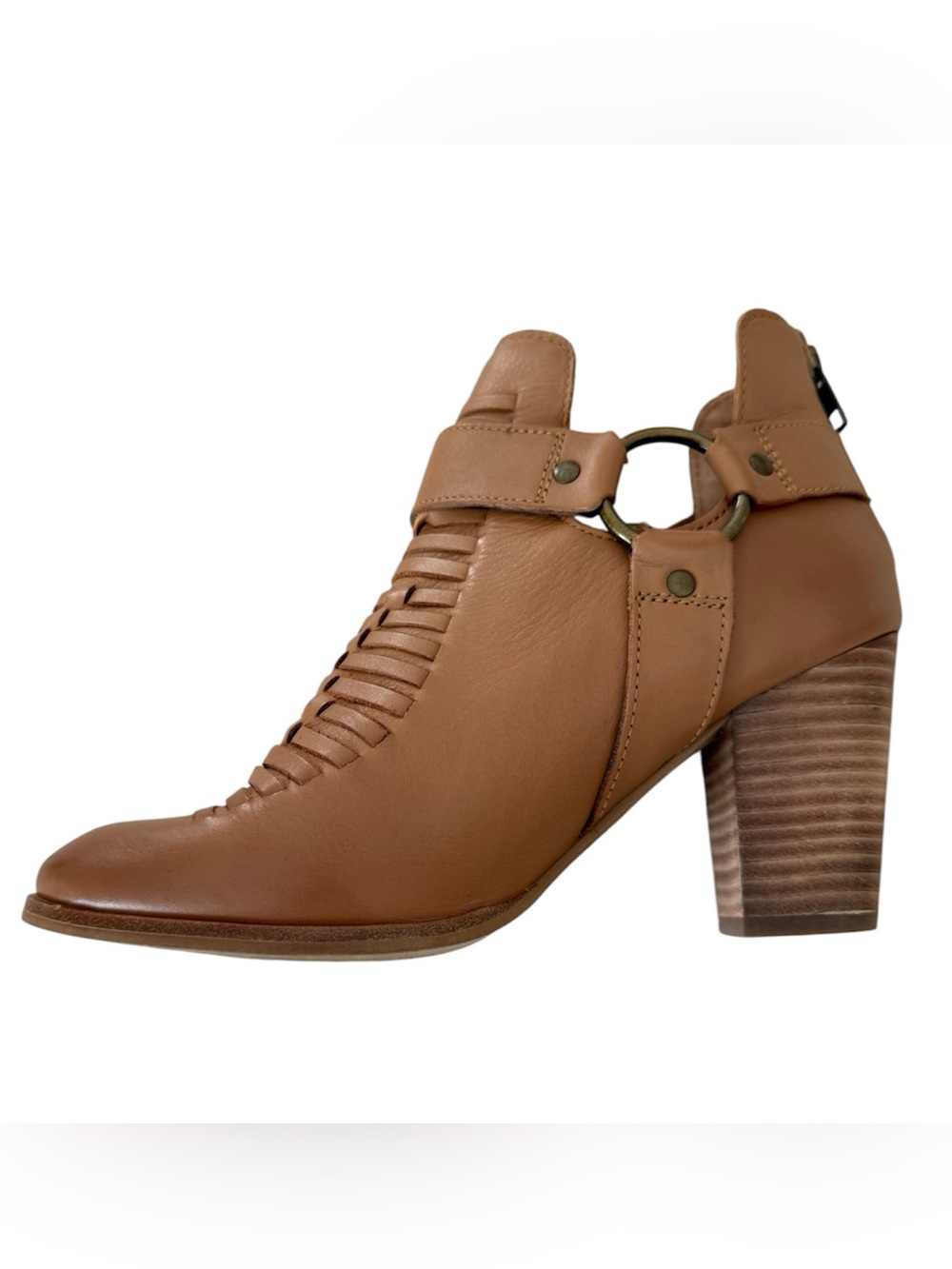 Seychelles Tan Leather Impossible Harness Ankle Booties/Boots 3.25” Heel Size 8